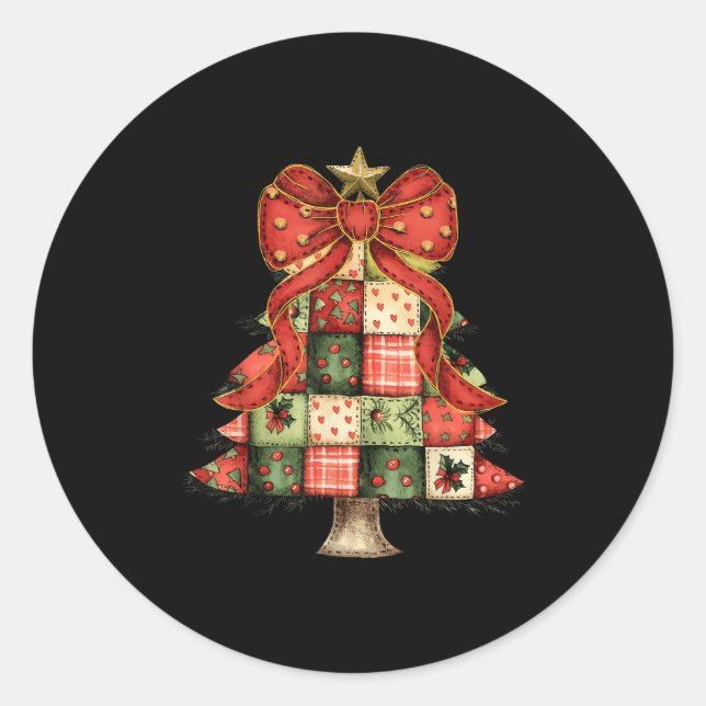 Pegatina Redonda Coquette Bow Xmas Pajamas (Anverso)