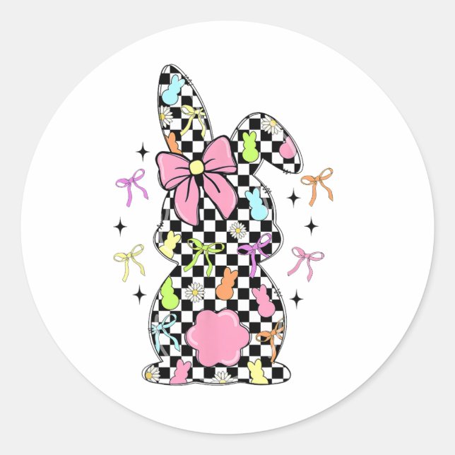 Pegatina Redonda Coquette Bows Easter Day Conejo de Pascua (Anverso)