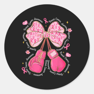 Pegatina Redonda Coquette Boxing Guantes Cáncer de Mama De Cinta Ro