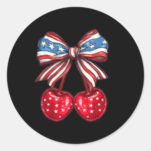 Pegatina Redonda Coquette Cherry Bow Bandera Patriótica Estadounide