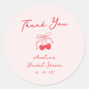 Pegatina Redonda Coquette Cherry Bridal Shower Gracias Por Favor