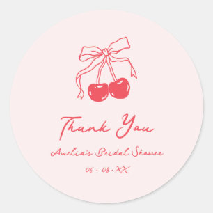 Pegatina Redonda Coquette Cherry Bridal Shower Gracias Por Favor