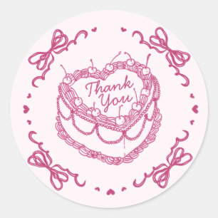 Pegatina Redonda Coquette Cherry Cake Pink Retro Heart Coquette