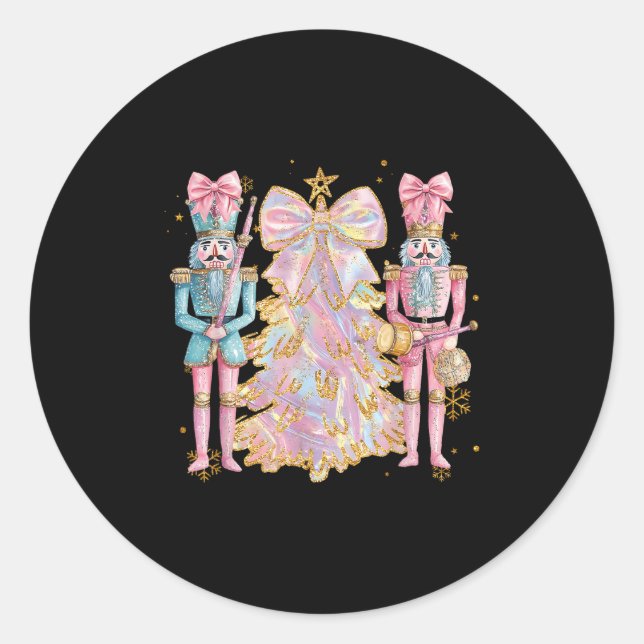 Pegatina Redonda Coquette Christmas Tree Nk Nutcrackers Women Kids  (Anverso)