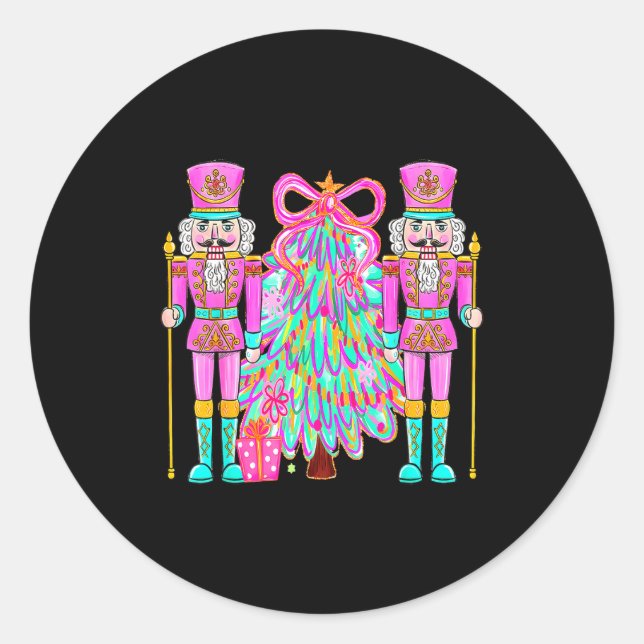 Pegatina Redonda Coquette Christmas Tree Nk Nutcrackers Xmas Women  (Anverso)