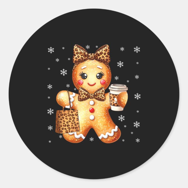 Pegatina Redonda Coquette Cute Gingerbread Leopard Bow Christmas Gi (Anverso)