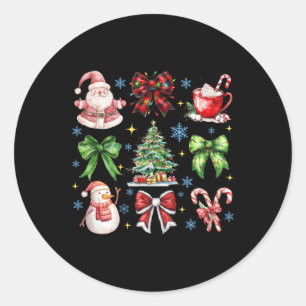 Pegatina Redonda Coquette de árbol de Navidad Bow Santa Claus Candy