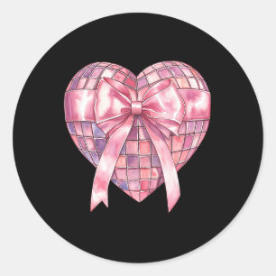 Pegatina Redonda Coquette Disco Heart Pink Valentine Girly Valentin