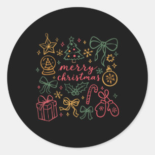 Pegatina Redonda Coquette Girly Navidades Holly Xmas Jolly Merry Ch