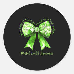 Pegatina Redonda Coquette Green Bow Support Warrier Mental Health A