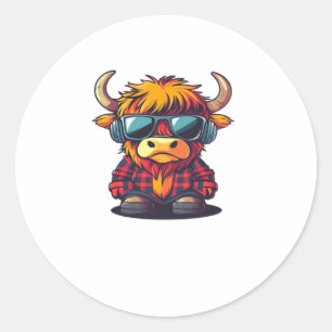 Pegatina Redonda Coquette Highland Cow Bubblegum Tshirt Design, Hol