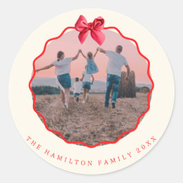 Pegatina Redonda Coquette Navidades Red Bow Wavy Photo