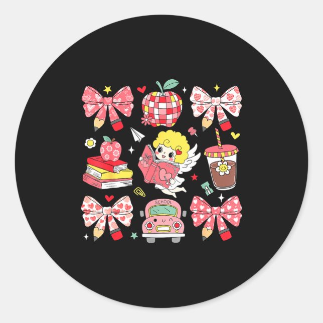 Pegatina Redonda Coquette Nk Bow Teacher Appreciation Valentines Da (Anverso)