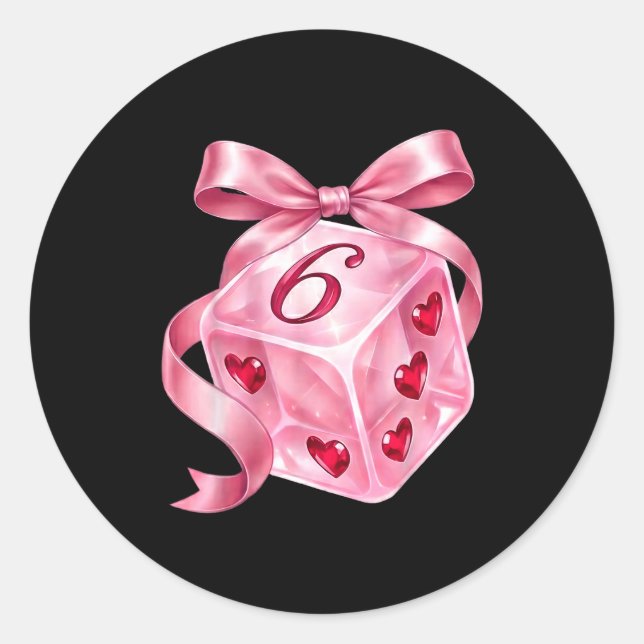 Pegatina Redonda Coquette Nk Dice Bow Hearts 6 7 Preppy Valentine Y (Anverso)