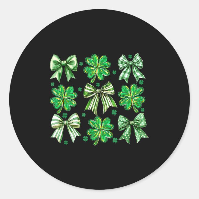 Pegatina Redonda Coquette Patrick's Day Bow,shamrock Lucky Bow Funn (Anverso)