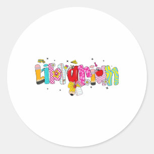 Pegatina Redonda Coquette Pencil Bow Library De Vuelta A La Librerí