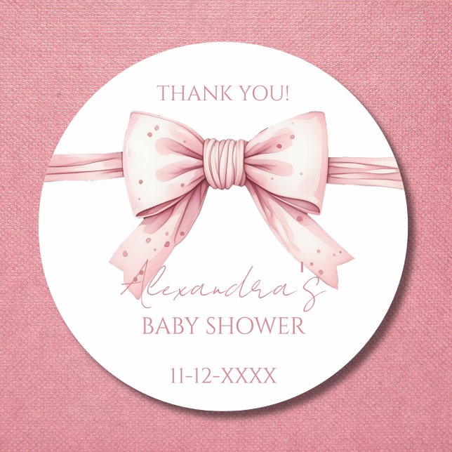 Pegatina Redonda Coquette Pink Bow Baby Shower Gracias (Subido por el creador)
