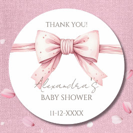 Pegatina Redonda Coquette Pink Bow Baby Shower Gracias