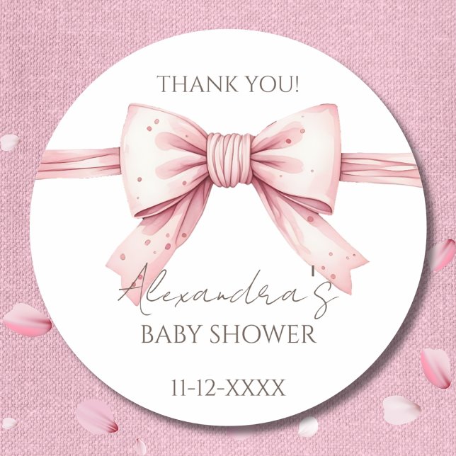 Pegatina Redonda Coquette Pink Bow Baby Shower Gracias (Subido por el creador)