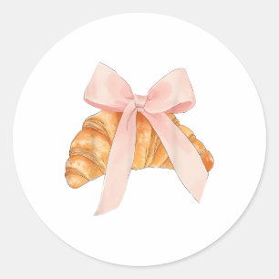 Pegatina Redonda Coquette Pink Bow Croissant Cute Baking Baker Past