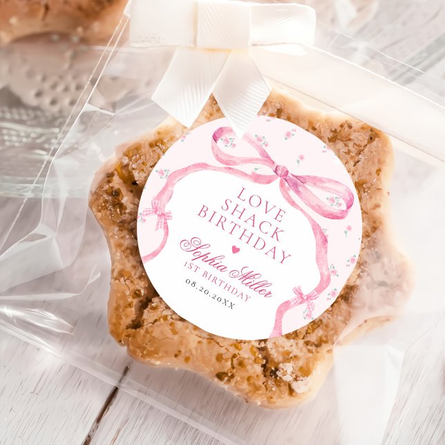 Pegatina Redonda Coquette Pink Bow Love Shack Cumpleaños (Subido por el creador)