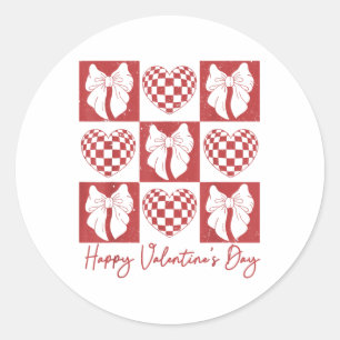 Pegatina Redonda Coquette Retro Cheered Heart Bow Happy Valentine