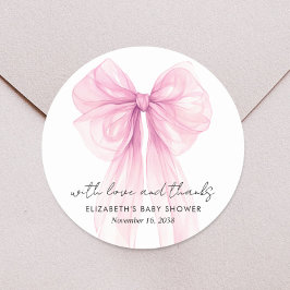 Pegatina Redonda Coquette Rosa Bow Baby Shower Gracias