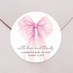 Pegatina Redonda Coquette Rosa Bow Baby Shower Gracias