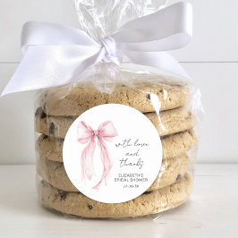 Pegatina Redonda Coquette Rosa Bow Bridal Shower Gracias
