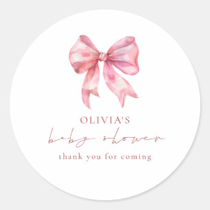 Pegatina Redonda Coquette rosa moderna Bow Gracias Baby Shower