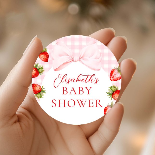 Pegatina Redonda Coquette Strawberry Baby Shower (Subido por el creador)