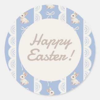 Pegatina Redonda Coquette Watercolor Bunny Lace Easter Sticker