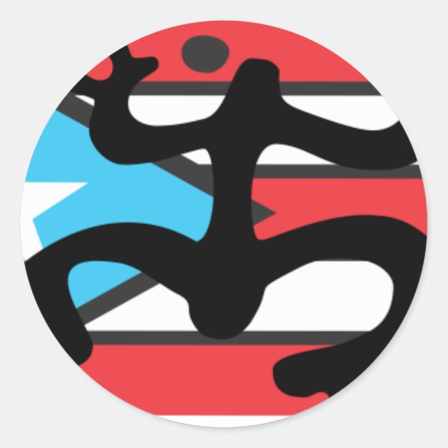 Pegatina Redonda Coqui taíno sobre bandera de Puerto Rico (Anverso)