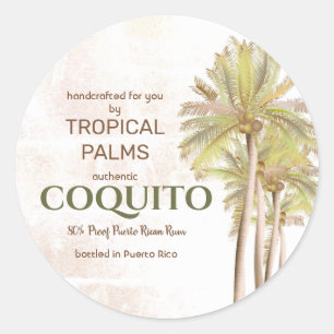 Pegatina Redonda Coquito Coco Palma Tropical