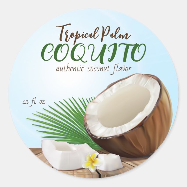 Pegatina Redonda Coquito coco tropical (Anverso)