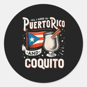 Pegatina Redonda Coquito de ron de Navidad puertorriqueño