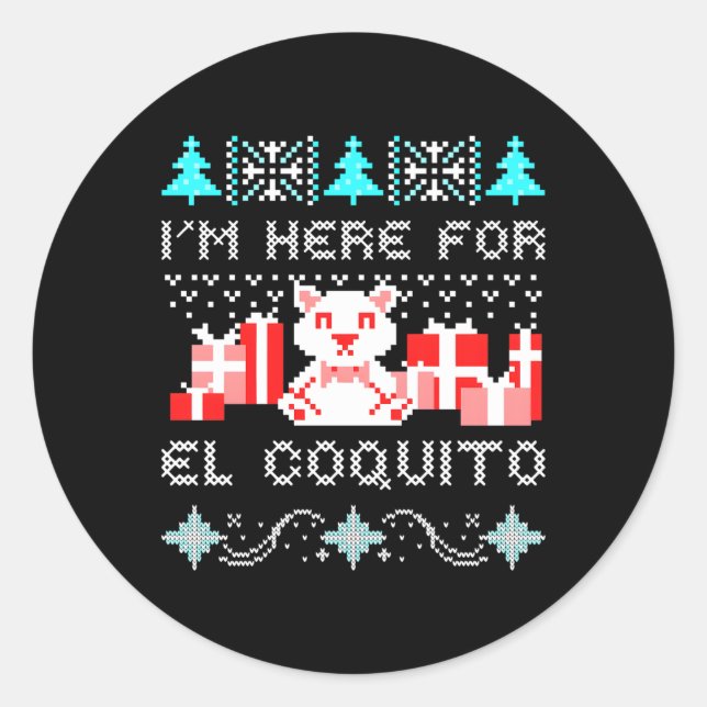 Pegatina Redonda Coquito Puerto Rico Fea Navidad Boricua (Anverso)