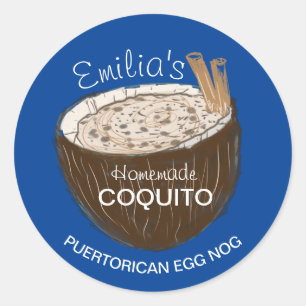 Pegatina Redonda Coquito Receta Bebida Coco Shell Huevo Nog