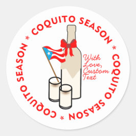 Pegatina Redonda Coquito Season Bottle Label Small Personalize Text