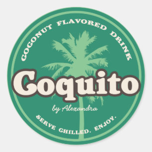 Pegatina Redonda Coquito tropical verde