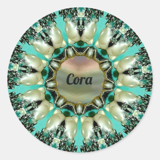 Pegatina Redonda CORA ~ Modelo abstracto brillante ~ Personalizado (Anverso)