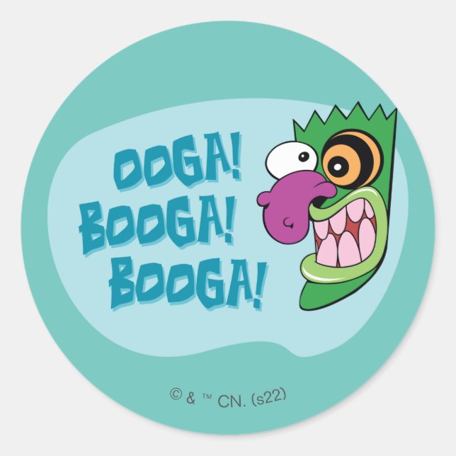 Pegatina Redonda Coraje al perro cobarde | Booga Ooga Booga! (Anverso)