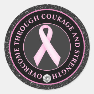 Pegatina Redonda Coraje y Fuerza – Conciencia de lazo rosa
