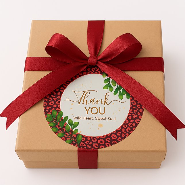Pegatina Redonda Coral Brown Leopard Print Thank You Sticker (Sticker)