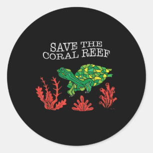 Pegatina Redonda Coral de tortuga salva el medio ambiente de los ar