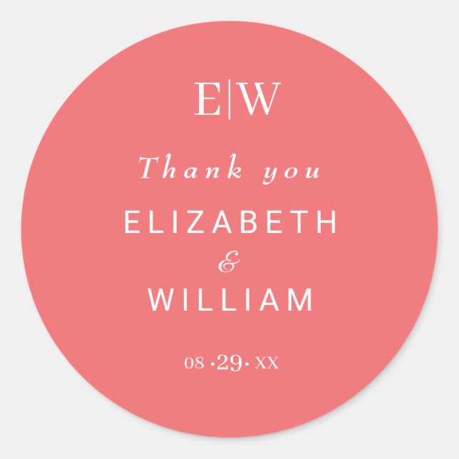 Pegatina Redonda Coral elegante y sencillo al atardecer con Boda mo (Anverso)