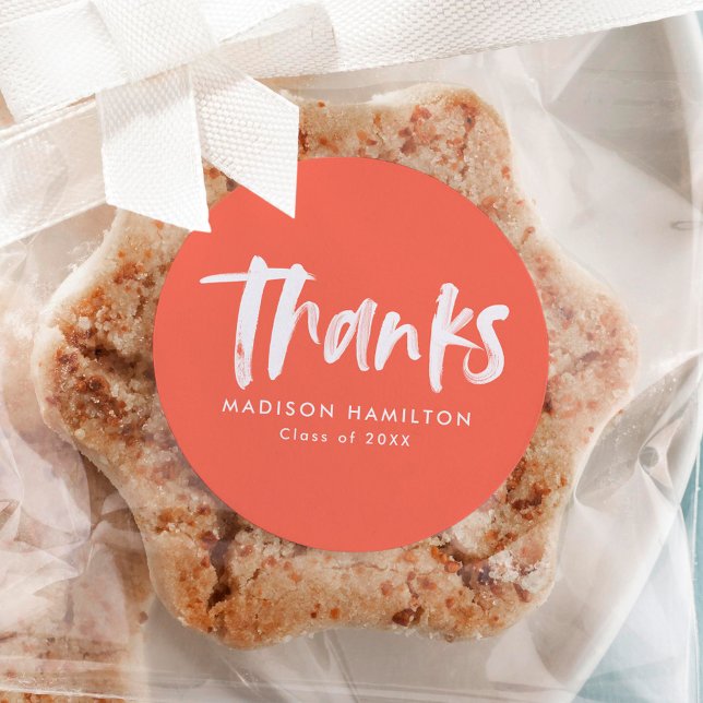 Pegatina Redonda Coral | Graduación de guión de pincel Gracias (Subido por el creador)