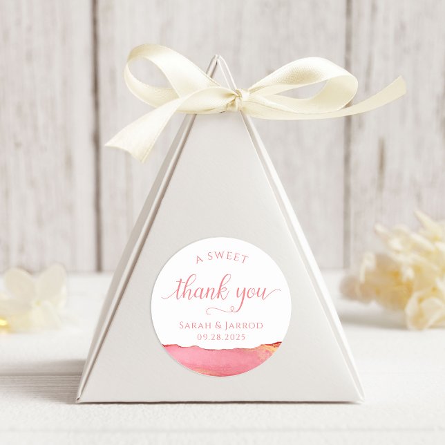 Pegatina Redonda Coral Pink Sweet Gracias Pegatinas (Coral Pink 'Sweet Thank You' Stickers for Wedding favors)