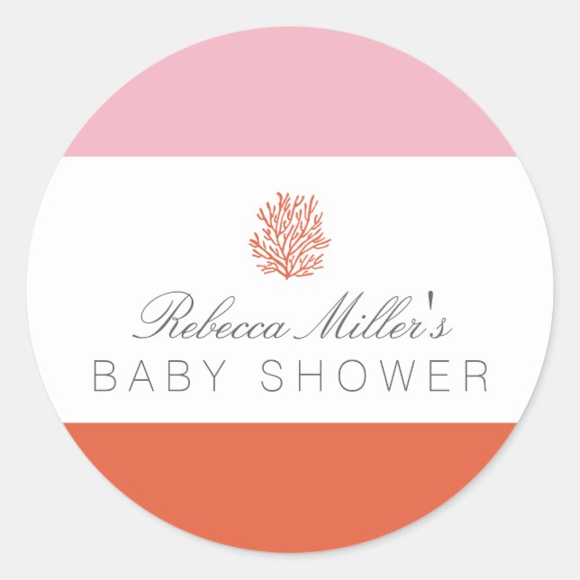 Pegatina Redonda Coral Reef Baby Shower (Anverso)