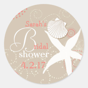 Pegatina Redonda Coral Tan Beach Bridal Shower